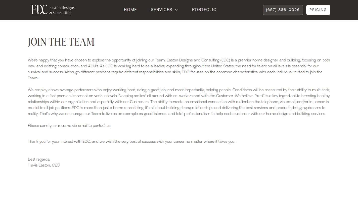Easton Designs & Consulting, Careers