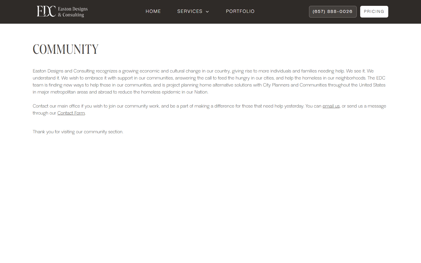 Easton Designs & Consulting, Community