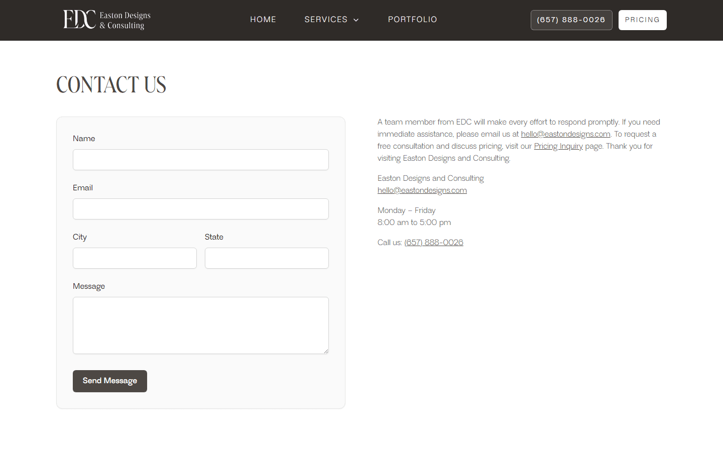 Easton Designs & Consulting, Contact