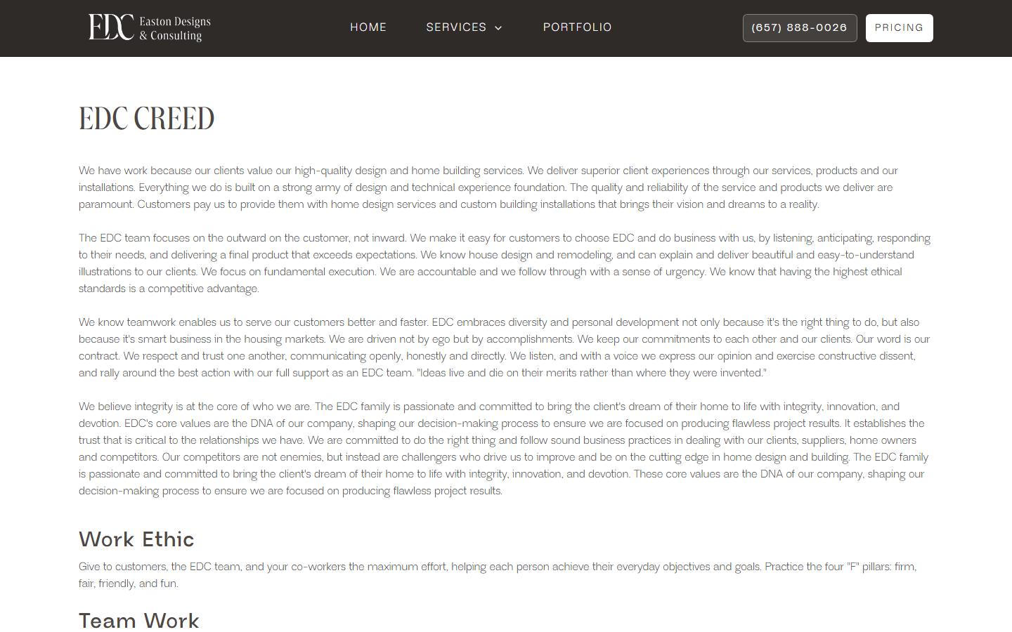 Easton Designs & Consulting, Creed