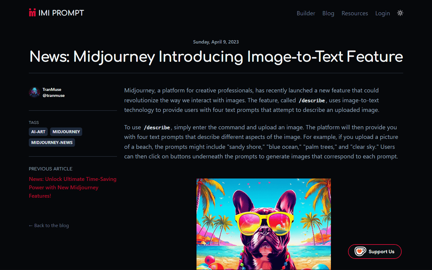 IMI Prompt, Blog · News Describe Feature