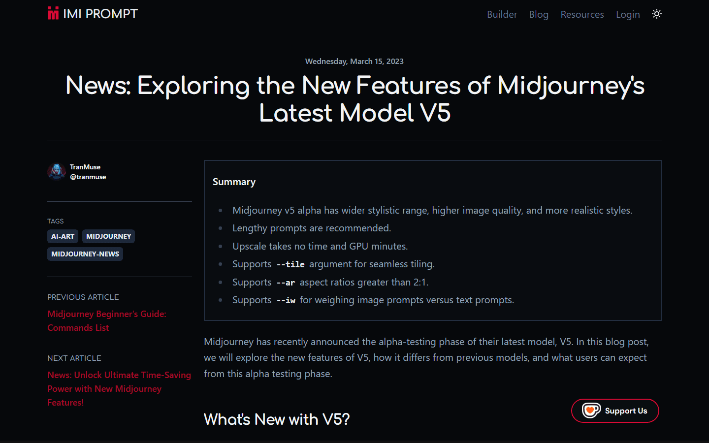 IMI Prompt, Blog · V5 Alpha Features