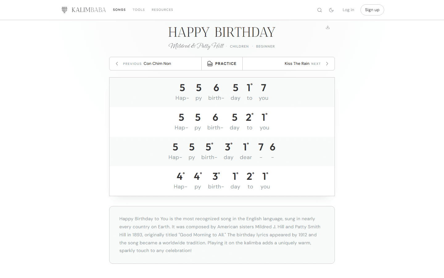 Kalimbaba, Song · Happy Birthday
