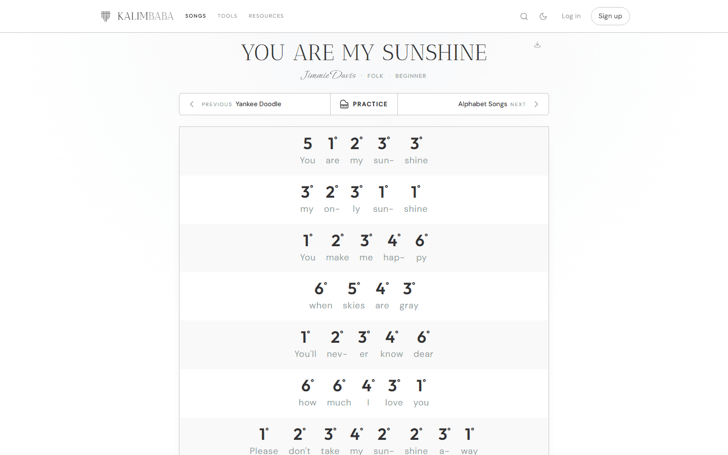 Kalimbaba, Song · You Are My Sunshine